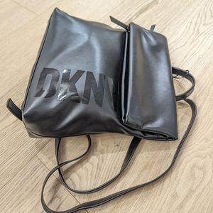 NWT DKNY TILLY All Black Logo Medium Zip Top Flap Backpack/Handbag MSRP$168